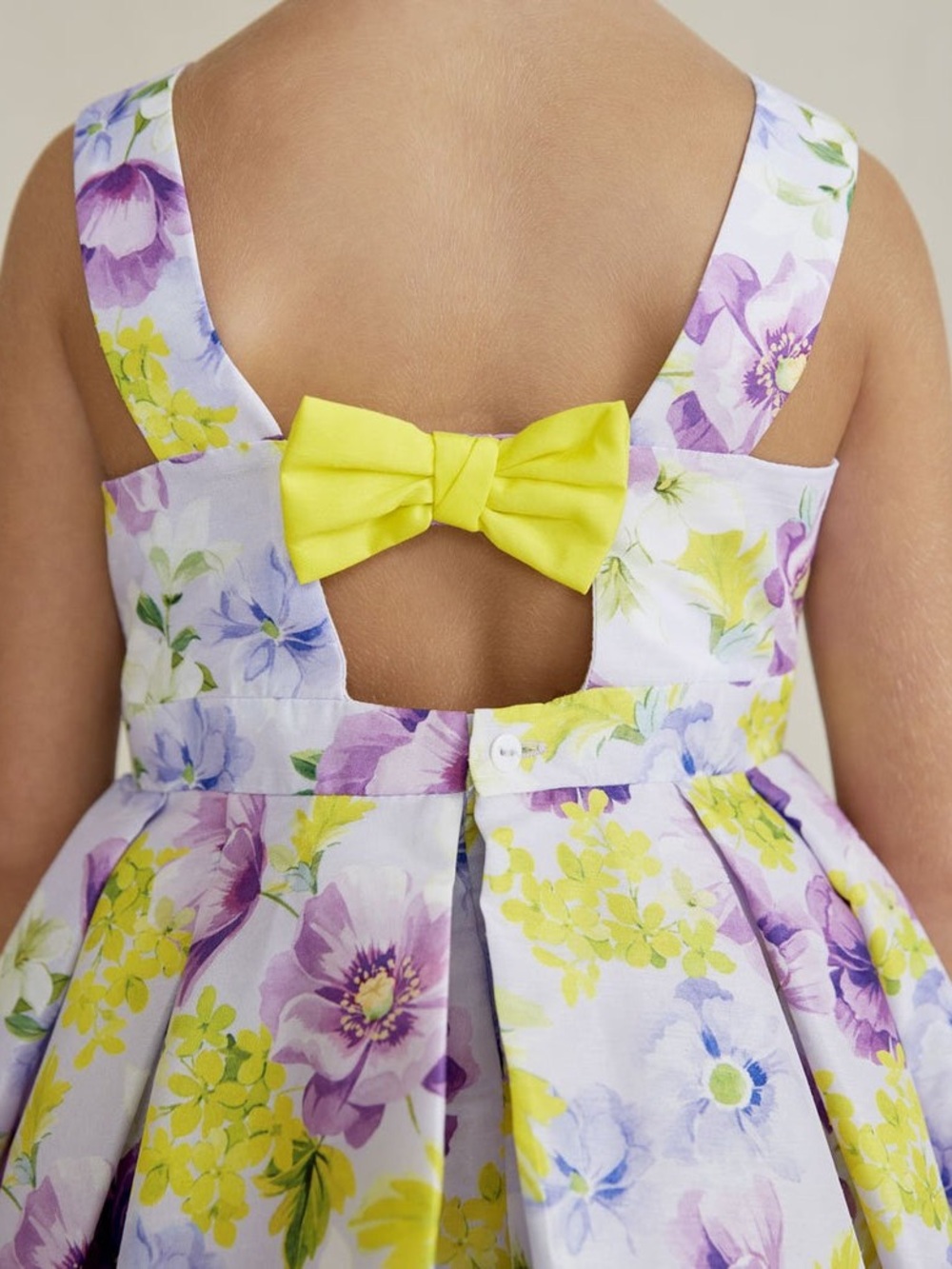 Floral Bow-Back Girls Formal Dress in Yellow & Purple